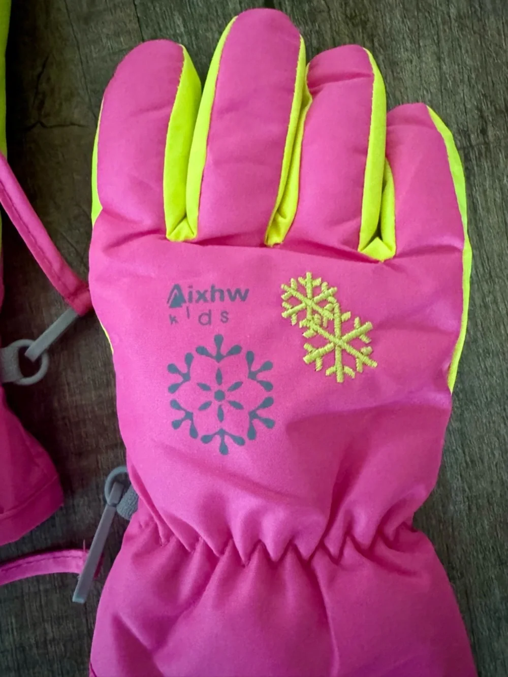 Kids Ski Snow Gloves XS Pink Yellow Waterproof Winter Fleece Lined 3-5 Years NWO